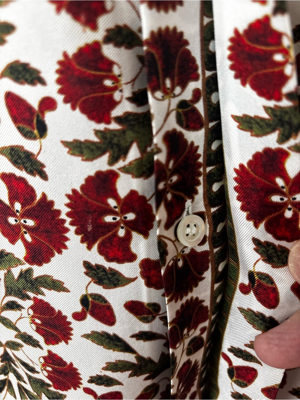 eskandar Red and Green Floral Cream Blouse size 0 - Picture 7 of 15
